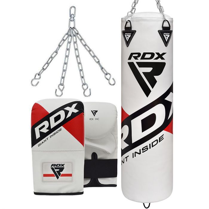 RDX F10 4FT / 5FT 3-IN-1 WHITE TRAINING PUNCH BAG WITH MITTS SET